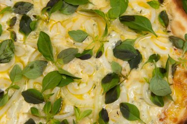 Peynirli, mozarella ve fesleğenli Brezilya pizzası.