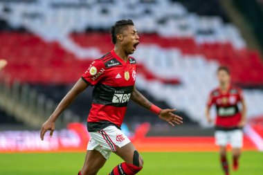 Rio, Brezilya - 25 Temmuz 2021: Bruno Henrique, Maracana Stadyumu 'nda oynanan karşılaşmada Flamengo 5' e karşı 1 Sao Paulo ile Brezilya Şampiyonası 'nın 14. turu (serie A) arasında yer aldı.