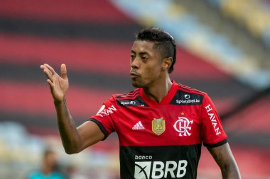 Rio, Brezilya - 25 Temmuz 2021: Bruno Henrique, Maracana Stadyumu 'nda oynanan karşılaşmada Flamengo 5' e karşı 1 Sao Paulo ile Brezilya Şampiyonası 'nın 14. turu (serie A) arasında yer aldı.