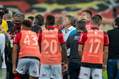 Rio, Brezilya - 25 Temmuz 2021: Renato Gaucho teknik direktörü Flamengo 5 - 1 Sao Paulo maçında Brezilya Şampiyonası 'nın 14. turu (serie A) ile Maracana Stadyumu' nda oynandı.
