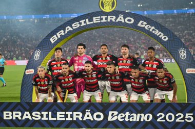 Rio, Brezilya - 03 Aralık 2025: Maracana Stadyumu 'nda oynanan Flamengo x Ceara maçında Brezilya Şampiyonası' nın 37. raundunda poster oyuncuları
