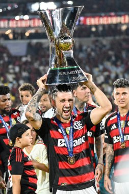 Rio, Brezilya - 3 Aralık 2025: Flamengo şampiyonluk kupasını aldı. Maracana Stadyumu 'nda oynanan maçta Flamengo x Ceara ile Brezilya Şampiyonası' nın 37. turu arasında. De Arraskaeta