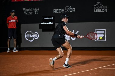 Rio de Janeiro, Brezilya - 19 Şubat 2026: Joao Fonseca Rio Açık 2026 'da Jokey Kulübü Brasileiro' da Guga Kuerten Mahkemesi 'nde eylem halinde.
