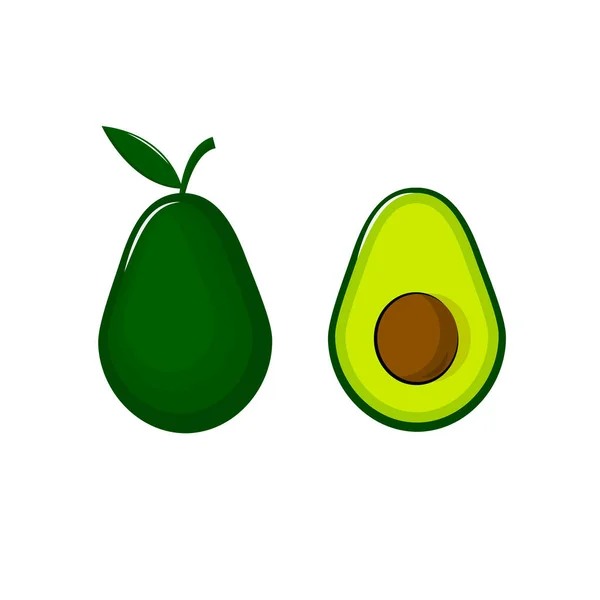 Vector Avocado isoliert auf weißem Hintergrund. Ganze und halbierte Avocado mit Kern — Stockvektor