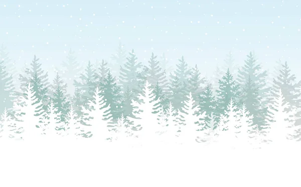 Winterlandschap met besneeuwd bos, vectorillustratie. — Stockvector