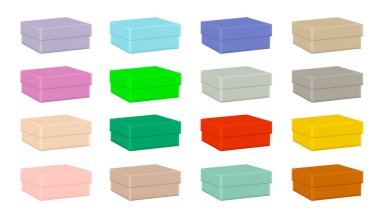 Beyaz arka planda renkli karton kutular. Vektör illüstrasyonu.