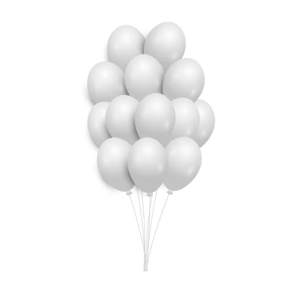 Manojo de globos de helio blanco sobre un fondo blanco — Vector de stock