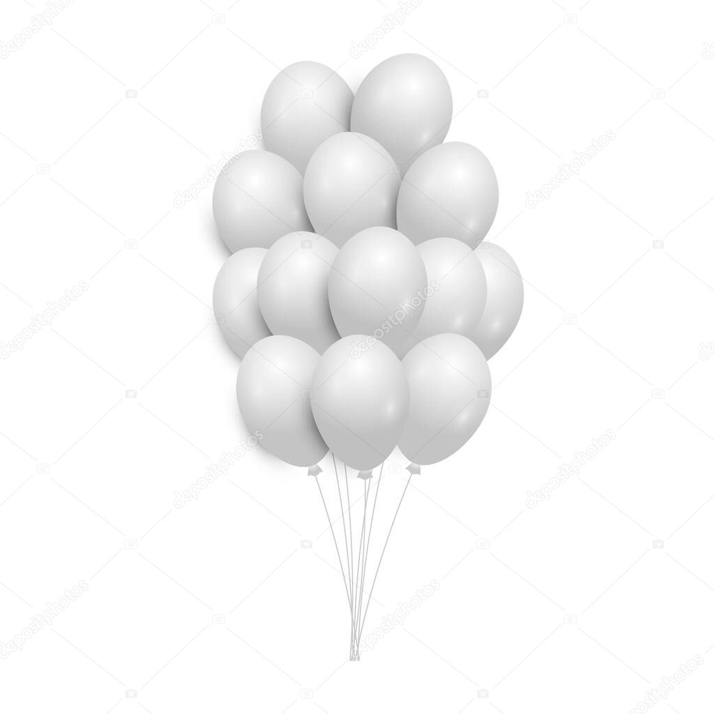 Bunch of White helium balloons on a white background