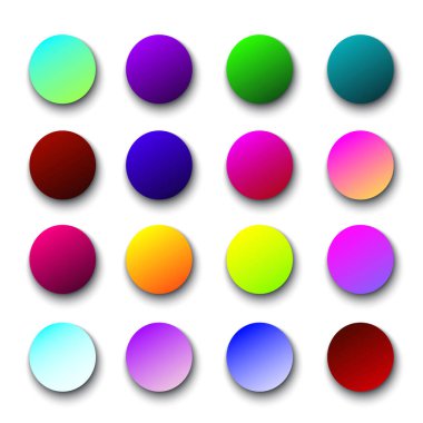 Beyaz arkaplanda gölgesi olan çok renkli düğmeler. Vektör İllüstrasyonu