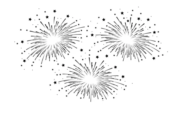 Beyaz arka planda izole edilmiş havai fişekler ve yıldızlar. Vektör illüstrasyonu