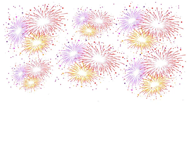 Beyaz arka planda renkli havai fişekler. Vektör illüstrasyonu.