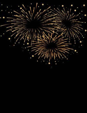 Siyah arka planda altın havai fişekler. Vektör illüstrasyonu.