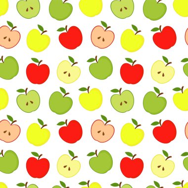 Elmalar pürüzsüz. Beyaz arka planda kırmızı, sarı ve yeşil elmalar. Vektör illüstrasyonu