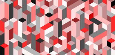 Küp kutularının izometrik elemanlarıyla soyut arkaplan. Vektör illüstrasyonu.