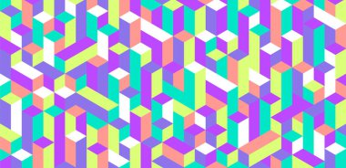 Modern Flat Isometric Arkaplan. Paralelepipedlerle Renkli Vektör Geometrik Doku