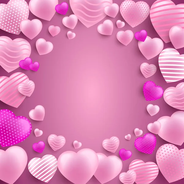 Sevgililer Günü arkaplanı mesaj için yer, pembe arka planda üç boyutlu kalpler. Vektör illüstrasyonu. Vektör Grafikler
