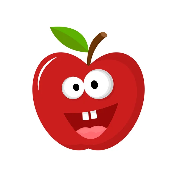 Manzana sonriente con ojos. Lindo y divertido fruto de manzana aislado en blanco. Ilustración vectorial — Archivo Imágenes Vectoriales