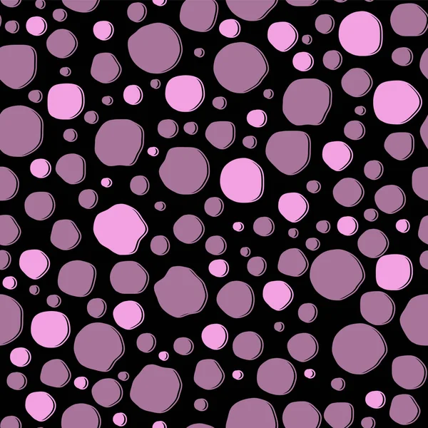 Фиолетовые и лиловые точки и пятна различных размеров на черном фоне, бесшовный рисунок. Современная стильная текстура. — стоковый вектор