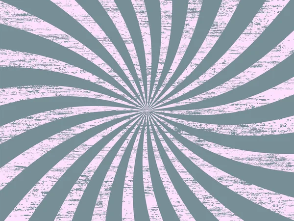 Sunburst Retro Hintergrund mit blau gebogenen, Strahlen oder Streifen in der Mitte. Rotierende, spiralförmige Streifen. Alter, abgenutzter Hintergrund mit Grunge-Textur. Vektorillustration. — Stockvektor