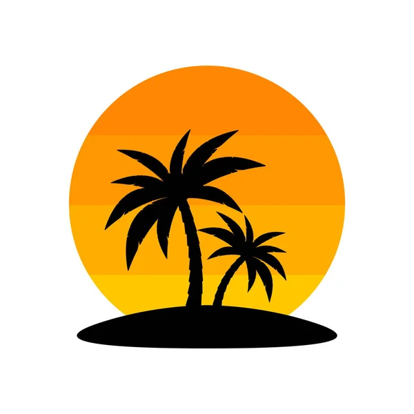 Palmeras y puesta de sol. Ilustración vectorial — Vector de stock