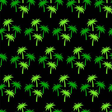 Hindistan cevizi puls ağaçları pürüzsüz desen. Siyah arkaplanda yeşil palmiye ağaçları.