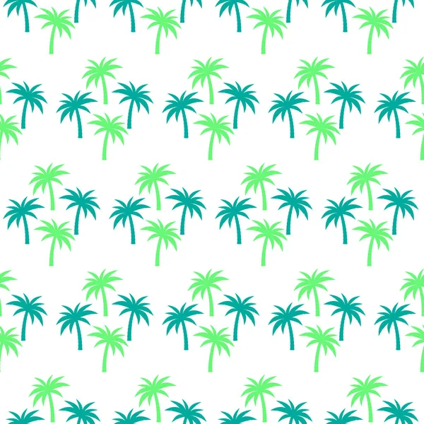 Coconut palm tree seamless pattern, tropical forest background. Green palm trees on a white background — Stock Vector