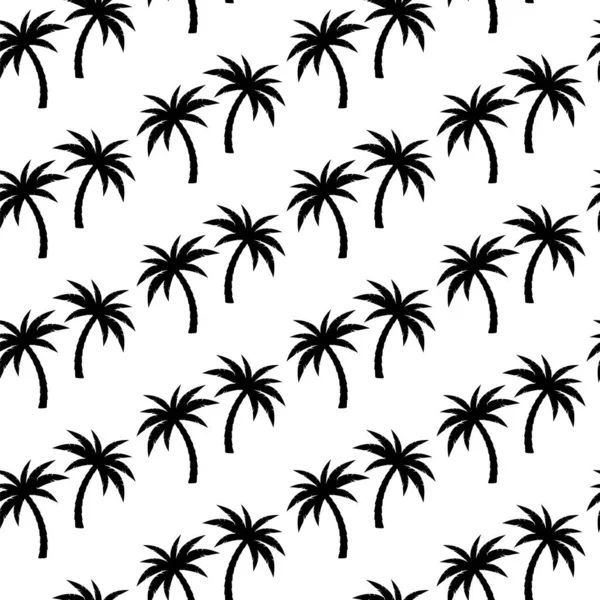 Fond de palmiers. Motif sans couture avec cocotiers en noir et blanc — Image vectorielle