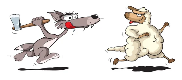 Wolf chasing sheep — Stock Vector