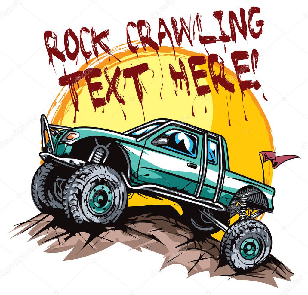 Vector illustration of pickup truck rosk crawler - suitable for logo design.