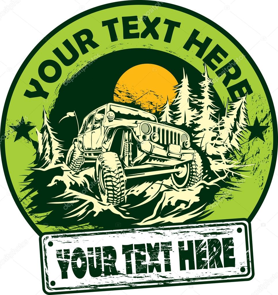 Off-road vehicle in mountain forest