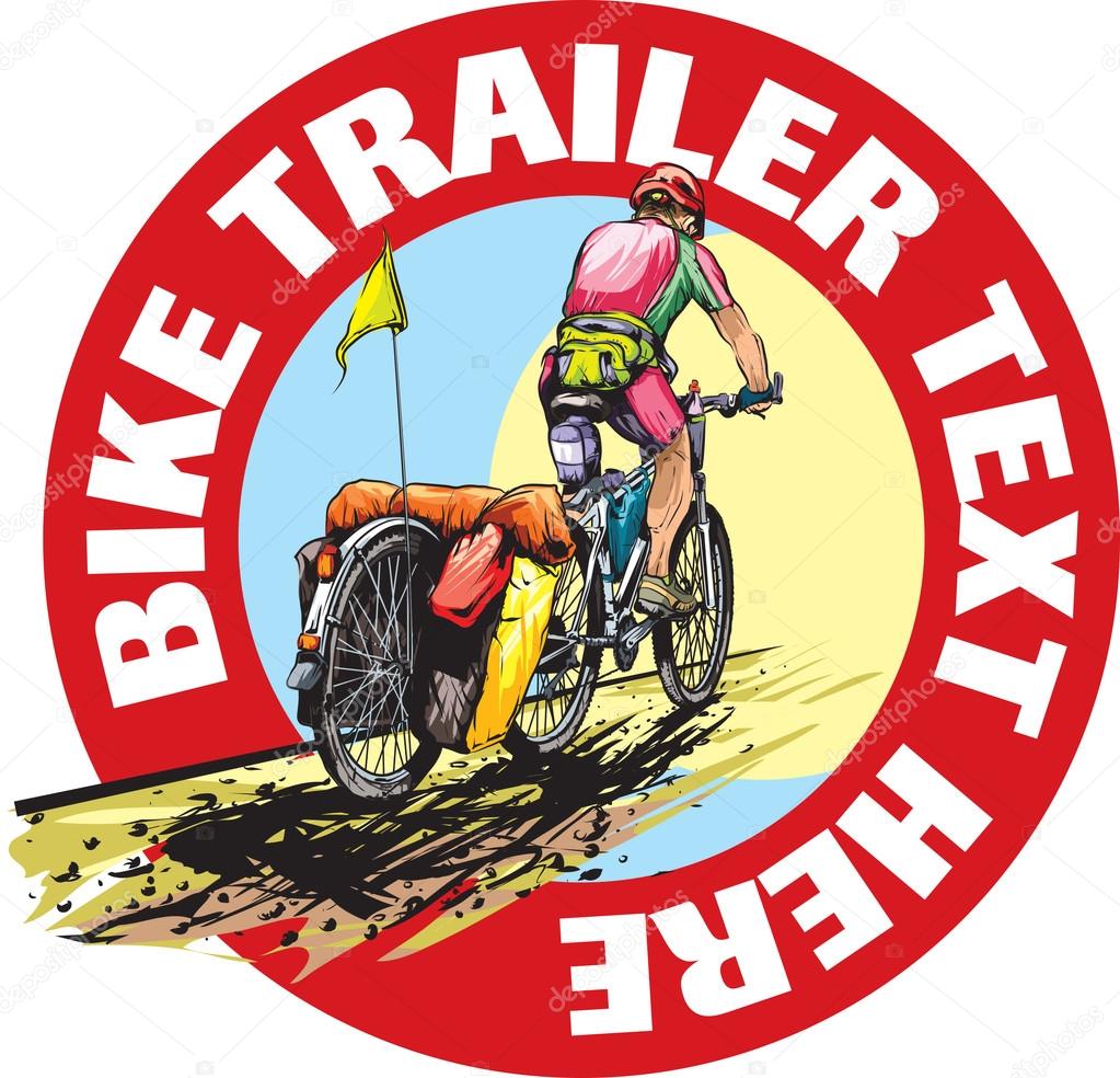 Vector illustration of bike rider with bicycle one wheel trailer.