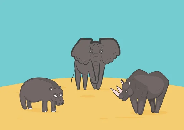 코끼리, 코뿔소, 하 마 — 스톡 벡터