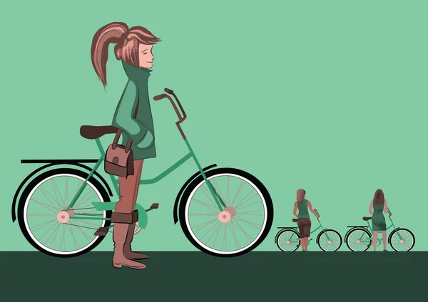 Mulheres e bicicletas — Vetor de Stock