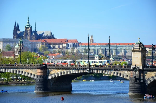 Prag Kalesi, Nehri Vltava ve Legion Köprüsü, Prag — Stok fotoğraf