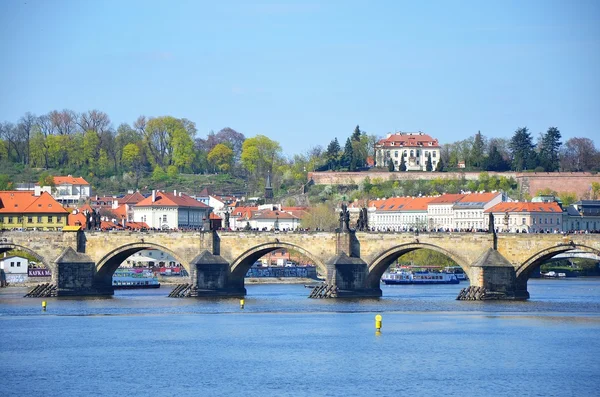 Řeka vltava a Karlův most, Praha Stock Fotografie