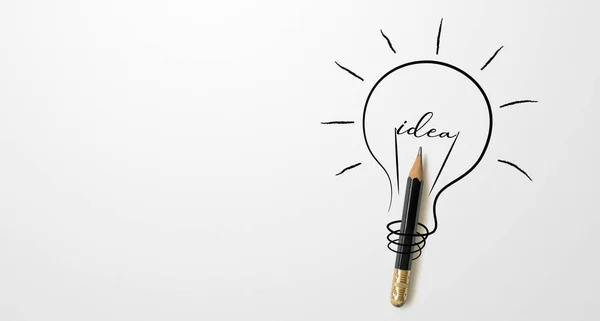 Black Colour Pencil Outline Light Bulb Word Idea White Paper — Stock Photo, Image