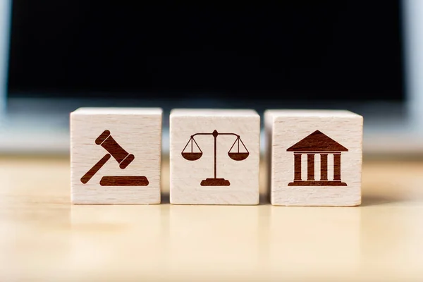 Wooden Block Cube Shape Icon Law Legal Justice — Stock Photo, Image