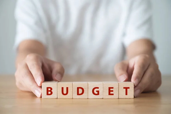 Wooden Cube Block Word Budget Money Annual Budget Concept — Stock Photo, Image