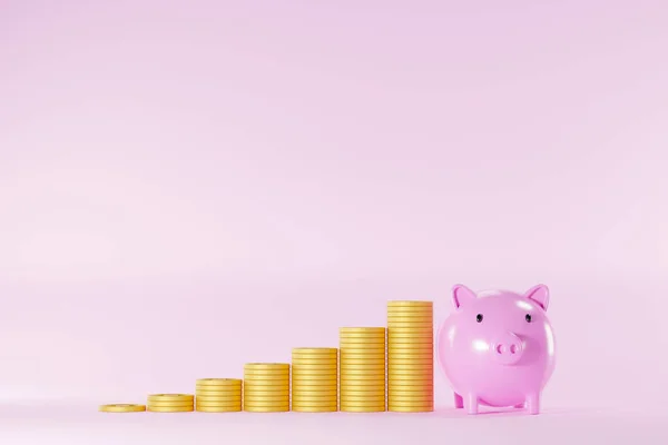 Bespaar Geld Investeringsconcept Piggy Bank Munten Stapelen Zich Verhoging Van — Stockfoto