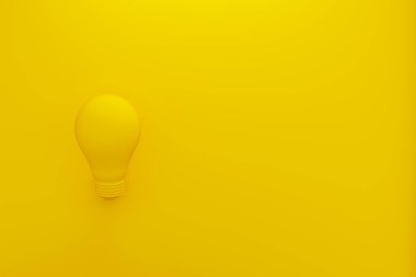 3 boyutlu illüstrasyon. Sarı arkaplanda ampul sarısı ve kopyalama alanı