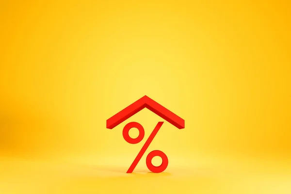 房地产投资和房地产 抵押贷款金融 带有黄色背景房屋的百分比图标 3D说明 — 图库照片