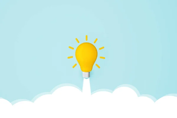 電球黄色の空に上に移動します 創造的なアイデアと革新の概念は刺激する 3Dイラスト — ストック写真