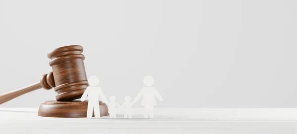 Судья Молоток Икона Человеческой Семьи Деревянном Фоне Семейное Право Развод — стоковое фото
