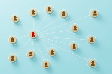 İnsan kaynakları yönetimi ve işe alım işi kavramı. Çalışanlarla bağlantı. Tahta blok ve insan ikonu. 3d illüstrasyon