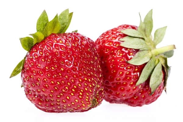 Two strawberries isolated on white background close up — Stock Photo, Image