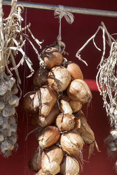 Dried onion and garlic drying in the sun — Stock Photo, Image