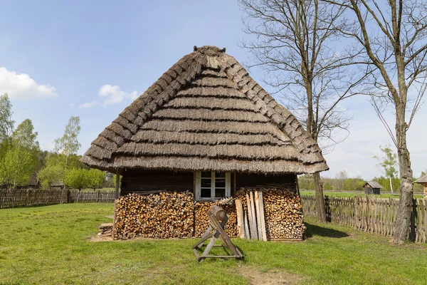 Old traditional wooden polish cottage in open-air museum, Kolbuszowa, Poland — Stock Photo, Image