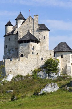 Bobolice Kalesi, Silezya, Polonya - 16 Eylül 2020: Polonya Jurassic Highland 'da bulunan Ortaçağ kraliyet Bobolice Kalesi