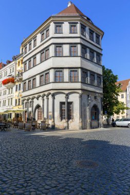 Goerlitz, Almanya - 22 Eylül 2020: Şehir Ağırlığı 'nın Aşağı Pazar Meydanı, Untermarkt