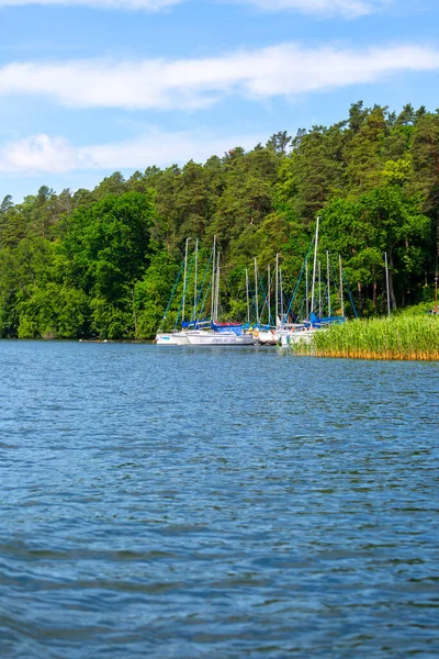 Mazury Polska Czerwca 2020 Typowa Przystań Jachtowa Mazurskich Jeziorach Jachty — Zdjęcie stockowe